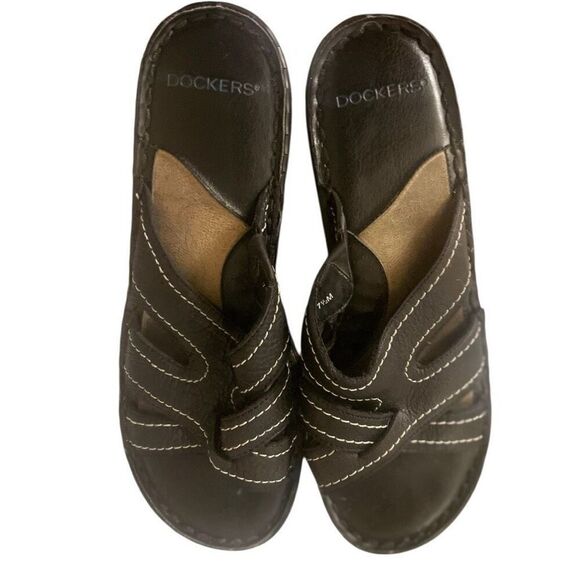Women’s Dockers Brown Leather Slip On Sandals Size 7.5 NWOB - Picture 1 of 5